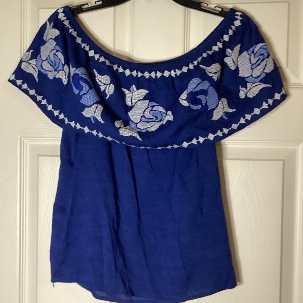Blue Rain Blue Off the Shoulder Top